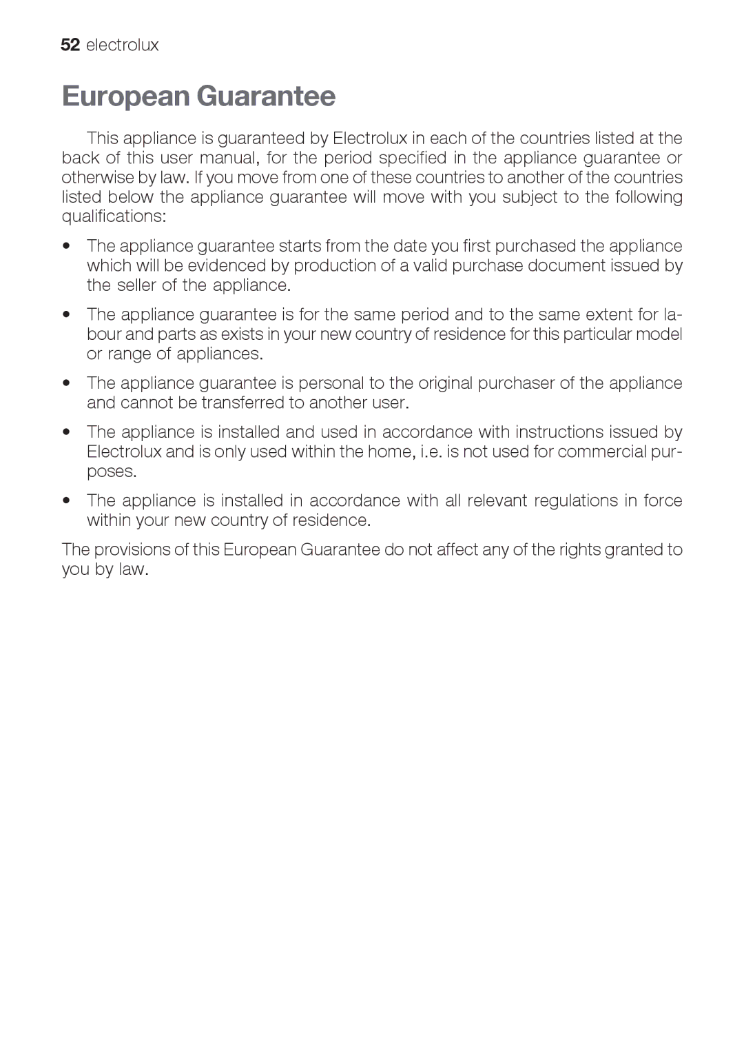 Electrolux EOB66714 user manual European Guarantee 