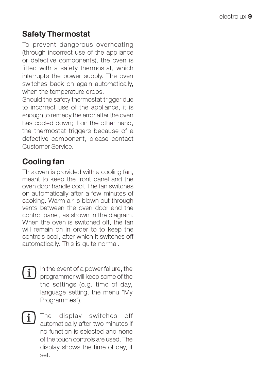 Electrolux EOB66714 user manual Safety Thermostat, Cooling fan 