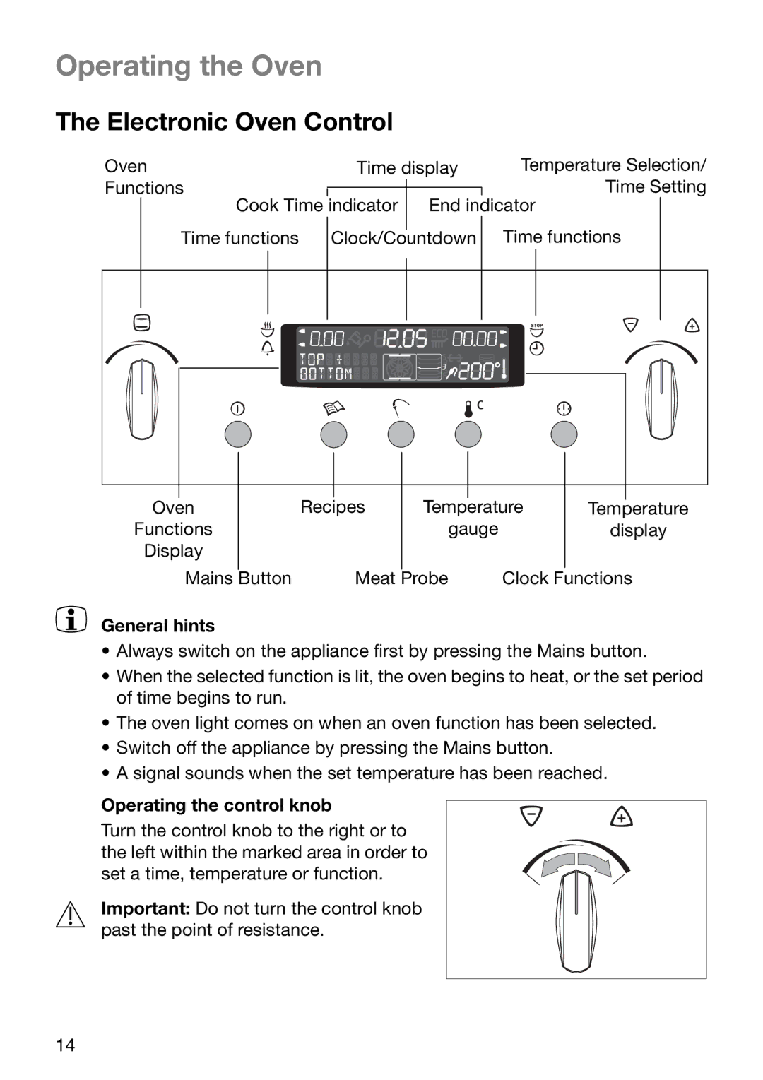 Electrolux EOB6696 manual Operating the Oven, Electronic Oven Control, General hints, Operating the control knob 