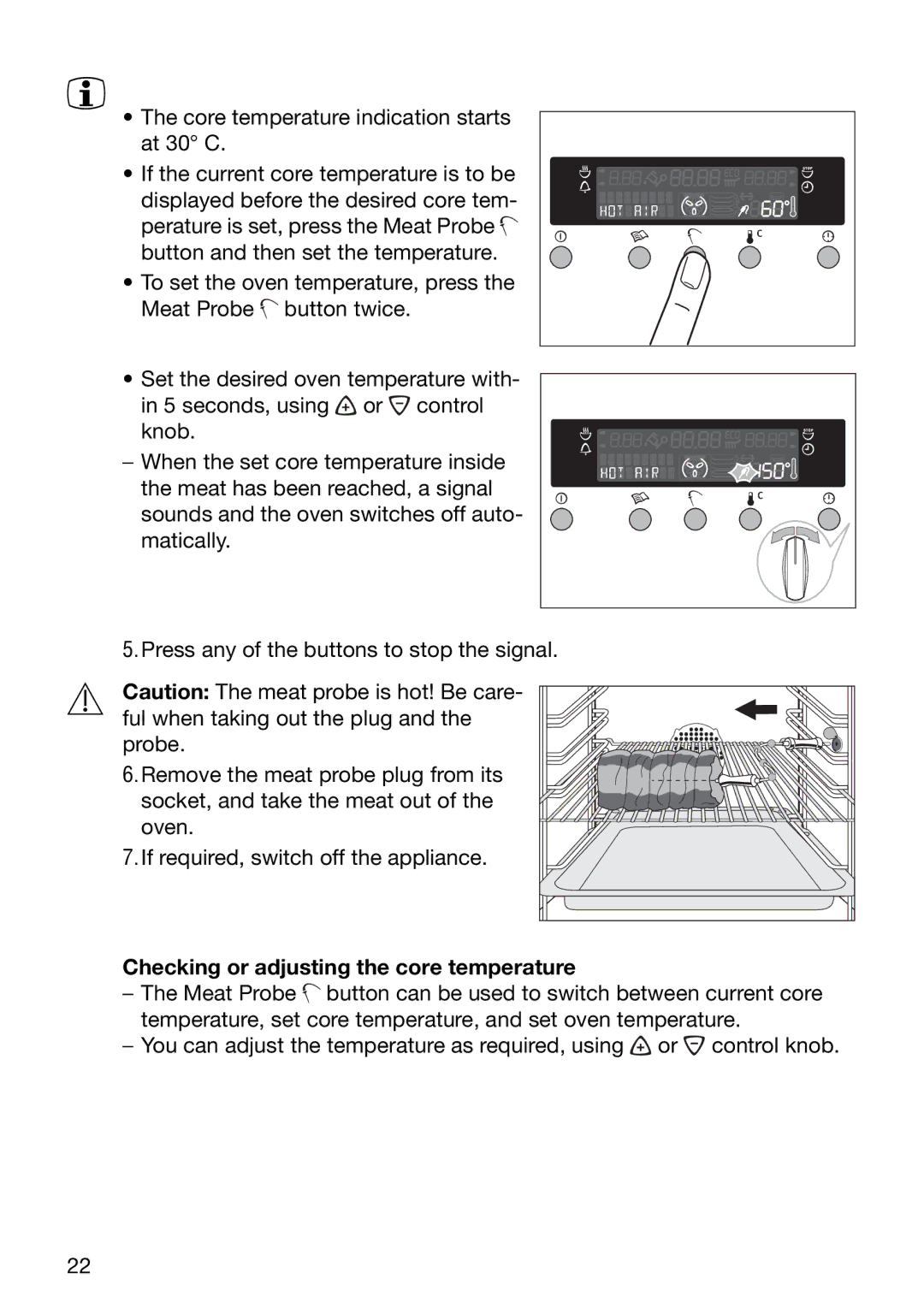 Electrolux EOB6696 manual Checking or adjusting the core temperature 