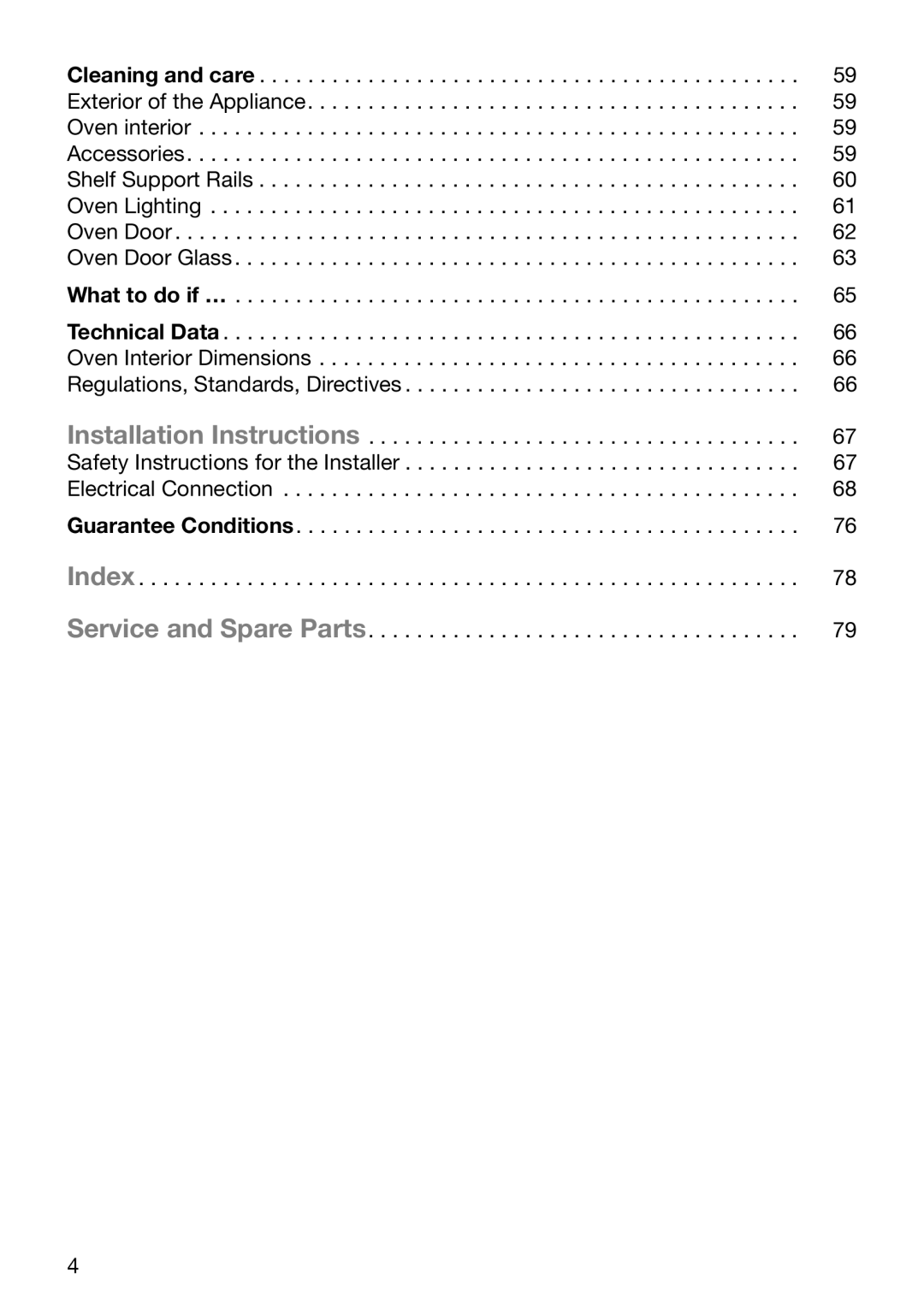 Electrolux EOB6696 manual Guarantee Conditions Index Service and Spare Parts 