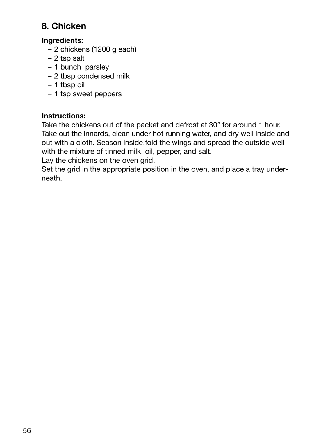 Electrolux EOB6696 manual Chicken 