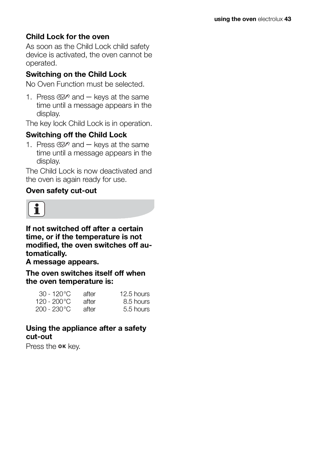 Electrolux EOB98000 user manual Using the appliance after a safety cut-out Press the key 