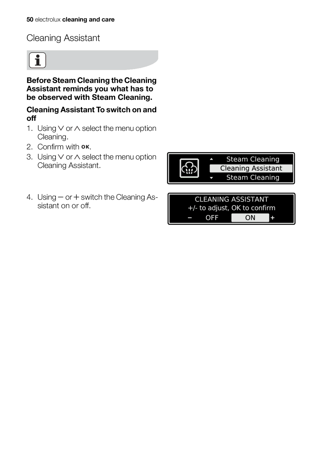 Electrolux EOB98000 user manual Cleaning Assistant 