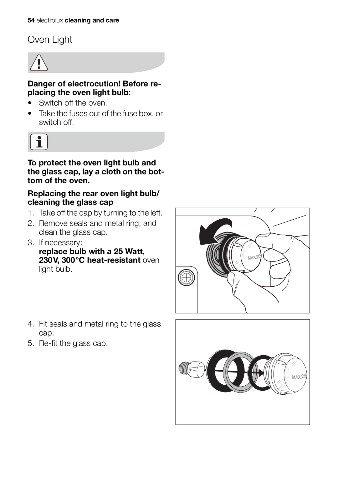 Electrolux EOB98000 user manual Oven Light 