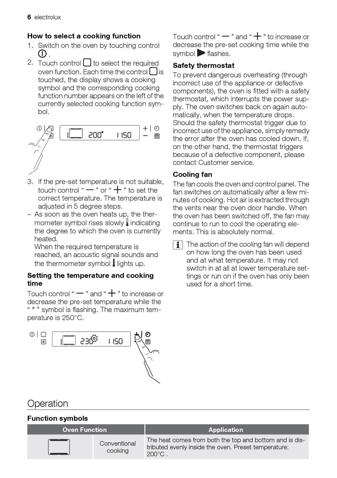 Electrolux EOC 66700 user manual Operation 