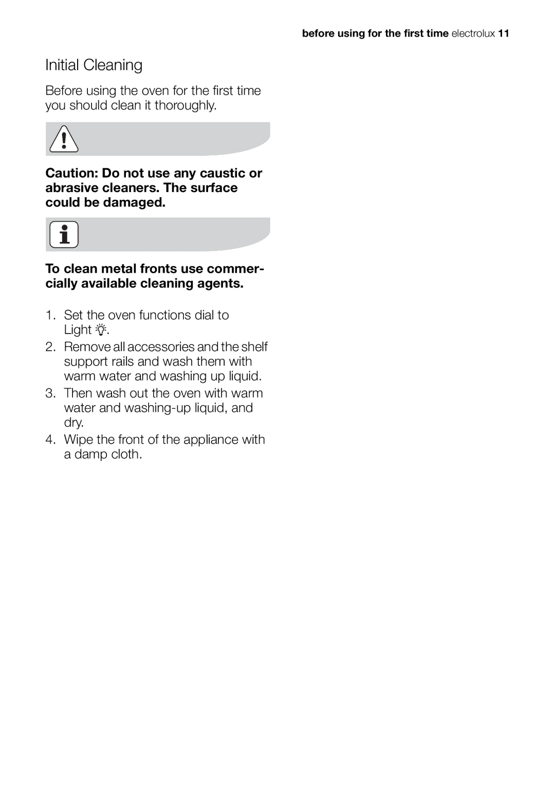 Electrolux EOC65101 user manual Initial Cleaning 