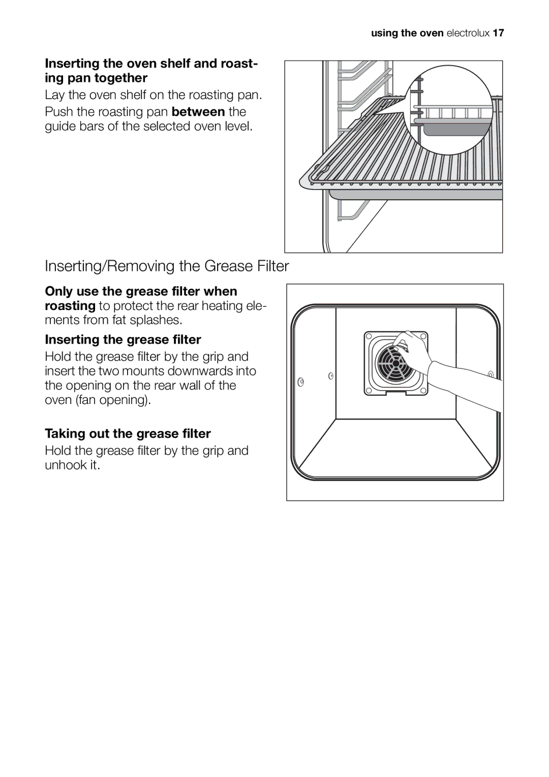 Electrolux EOC65101 user manual Inserting/Removing the Grease Filter 