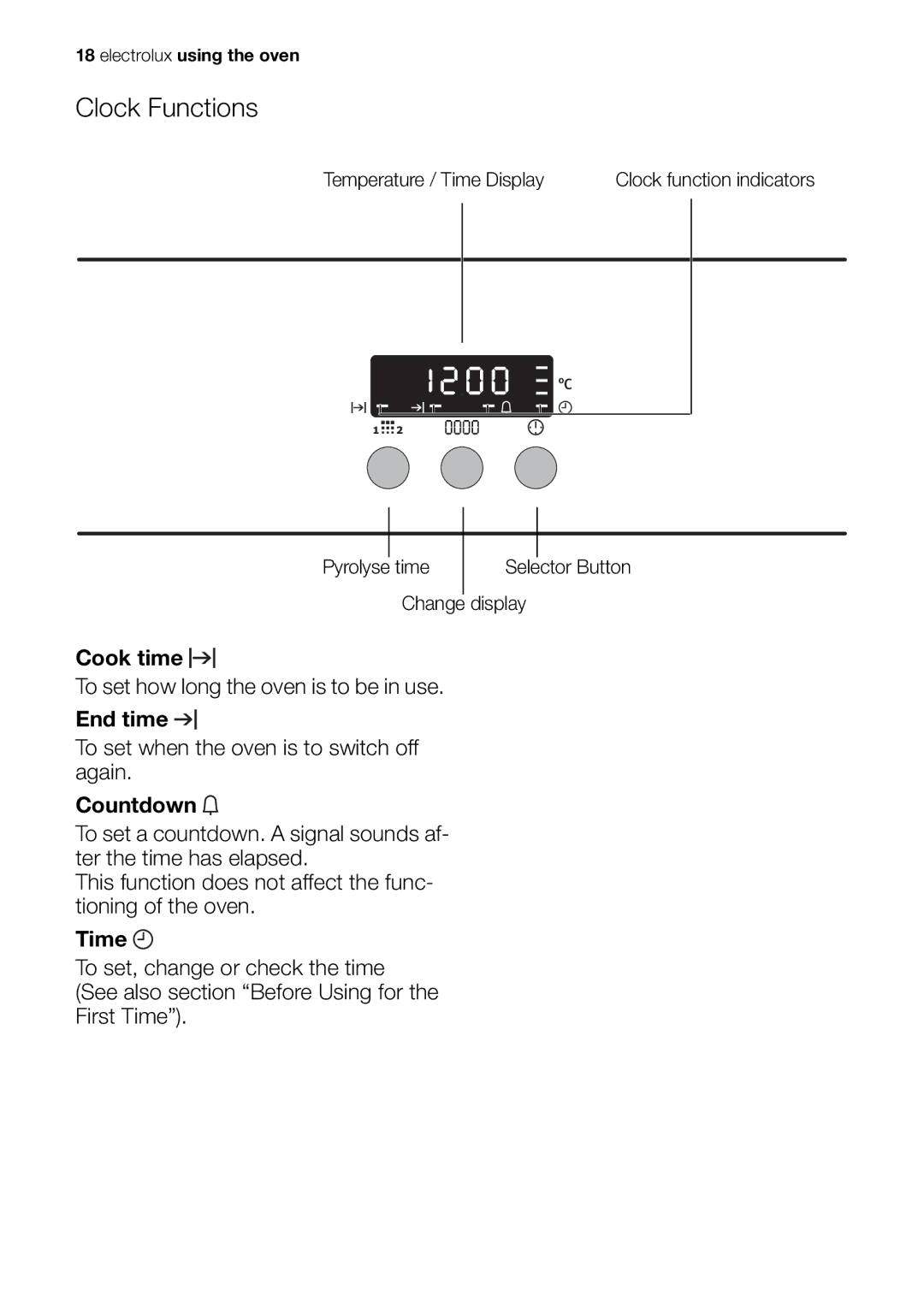 Electrolux EOC65101 user manual Clock Functions 