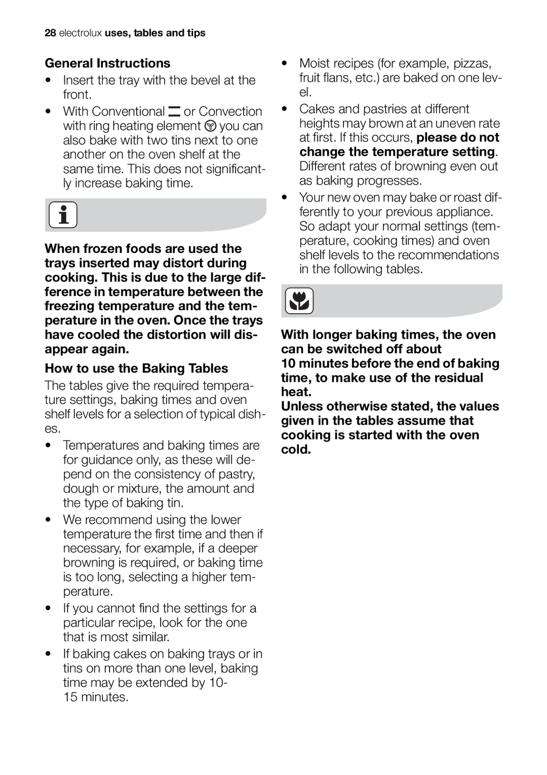 Electrolux EOC65101 user manual Electrolux uses, tables and tips 