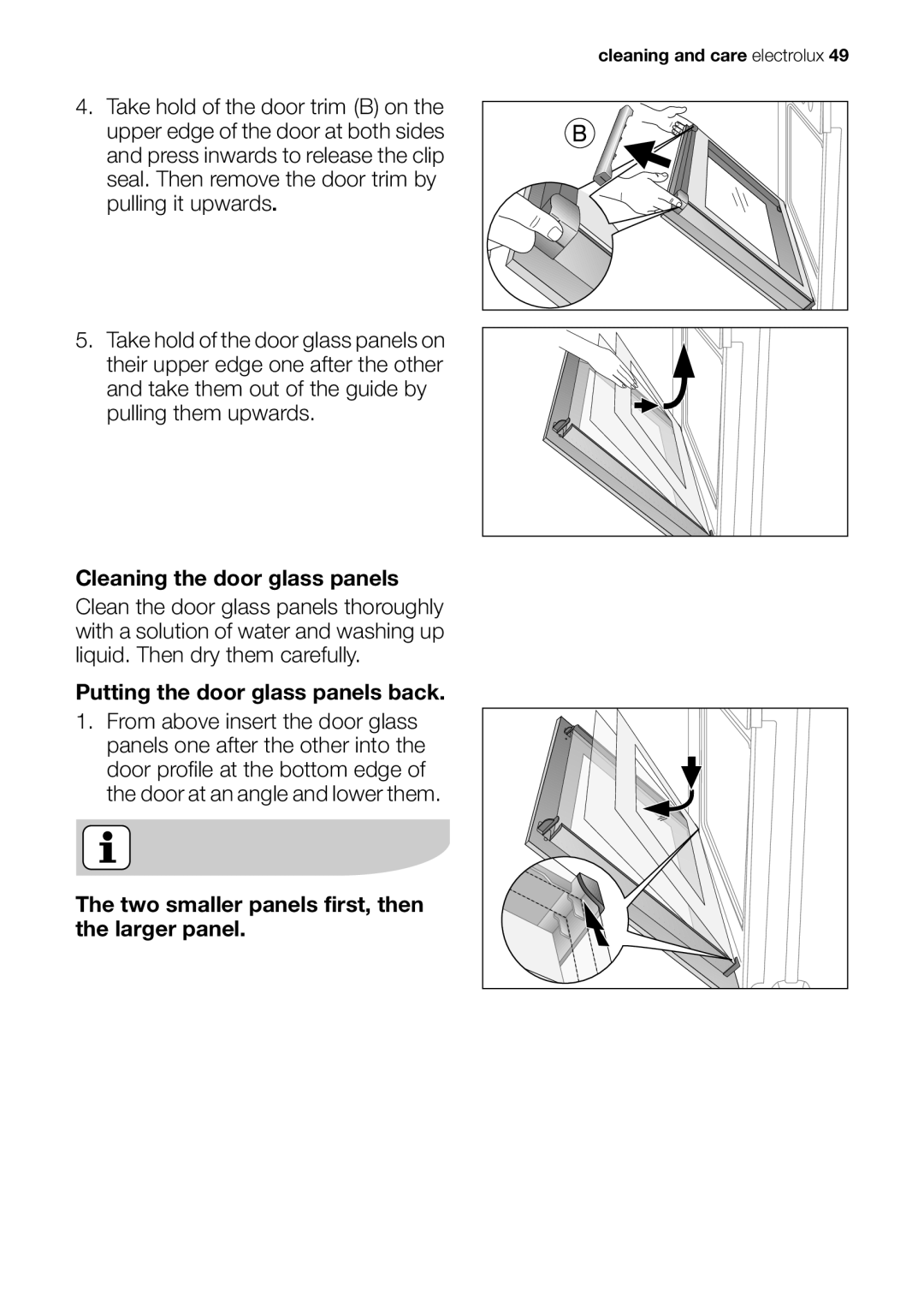 Electrolux EOC65101 user manual Two smaller panels first, then the larger panel 