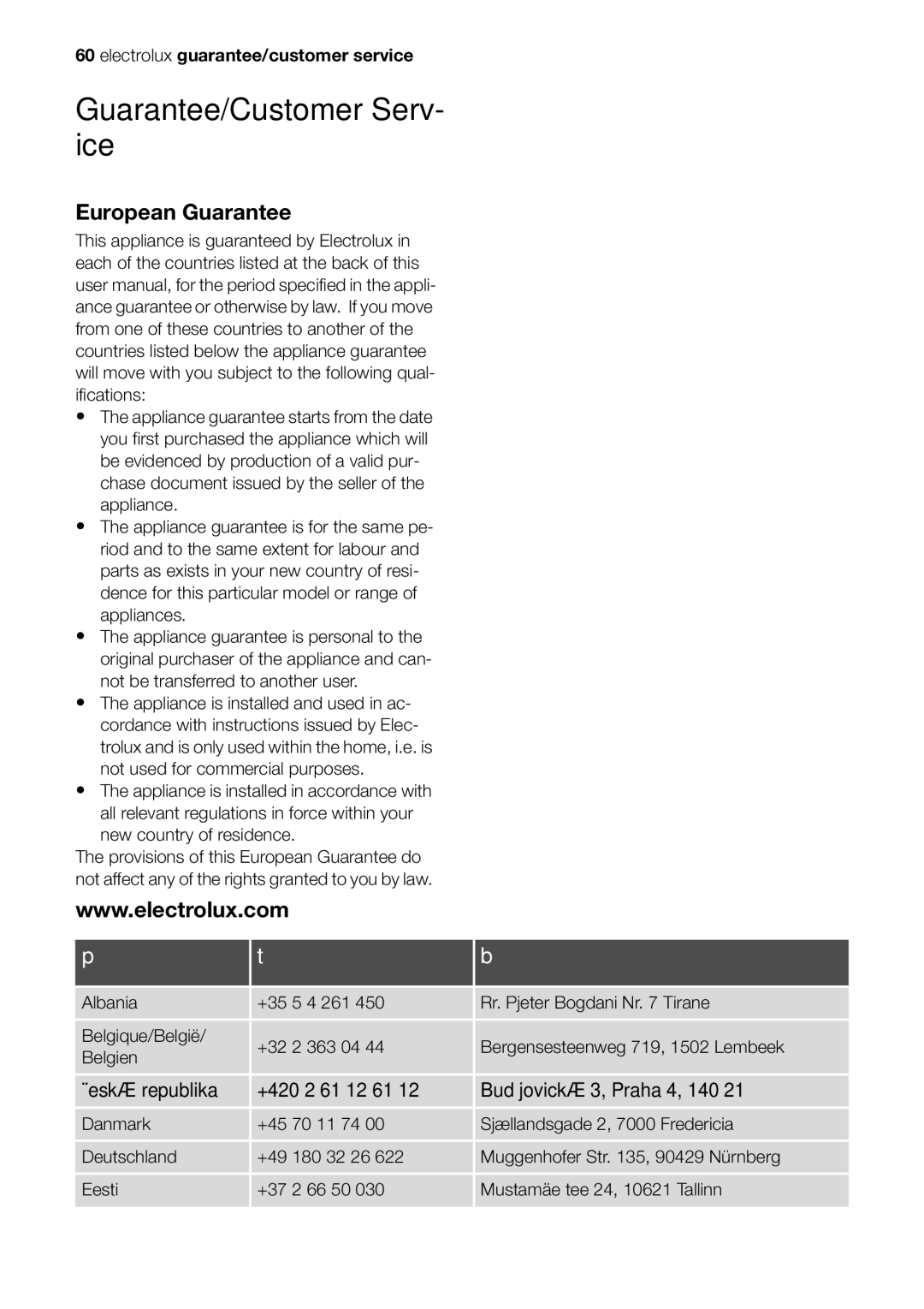 Electrolux EOC65101 user manual Guarantee/Customer Serv- ice, European Guarantee 