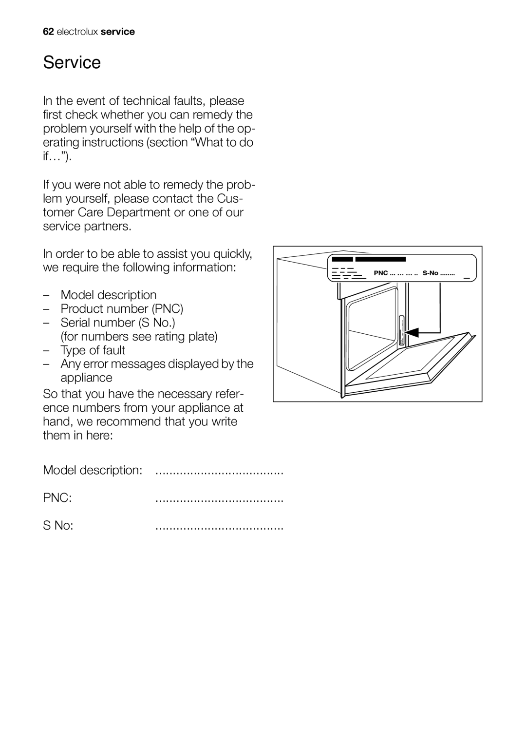 Electrolux EOC65101 user manual Service 