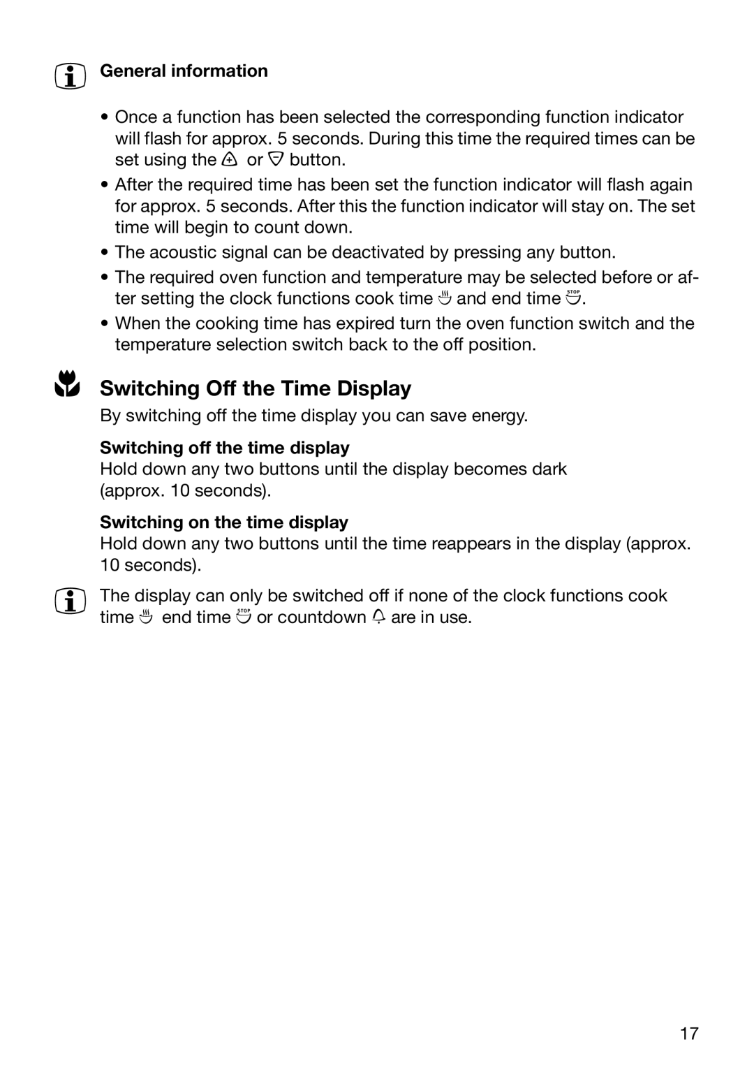 Electrolux EOC6630 manual Switching Off the Time Display, General information, Switching off the time display 