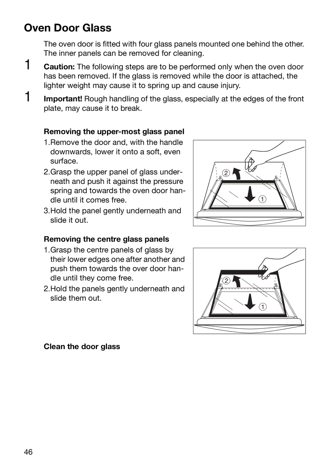 Electrolux EOC6630 manual Oven Door Glass, Removing the upper-most glass panel, Removing the centre glass panels 