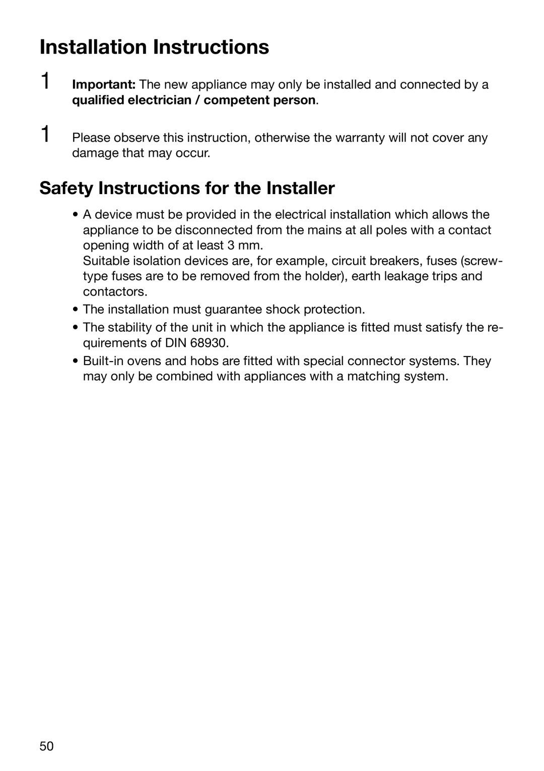 Electrolux EOC6630 manual Installation Instructions, Safety Instructions for the Installer 