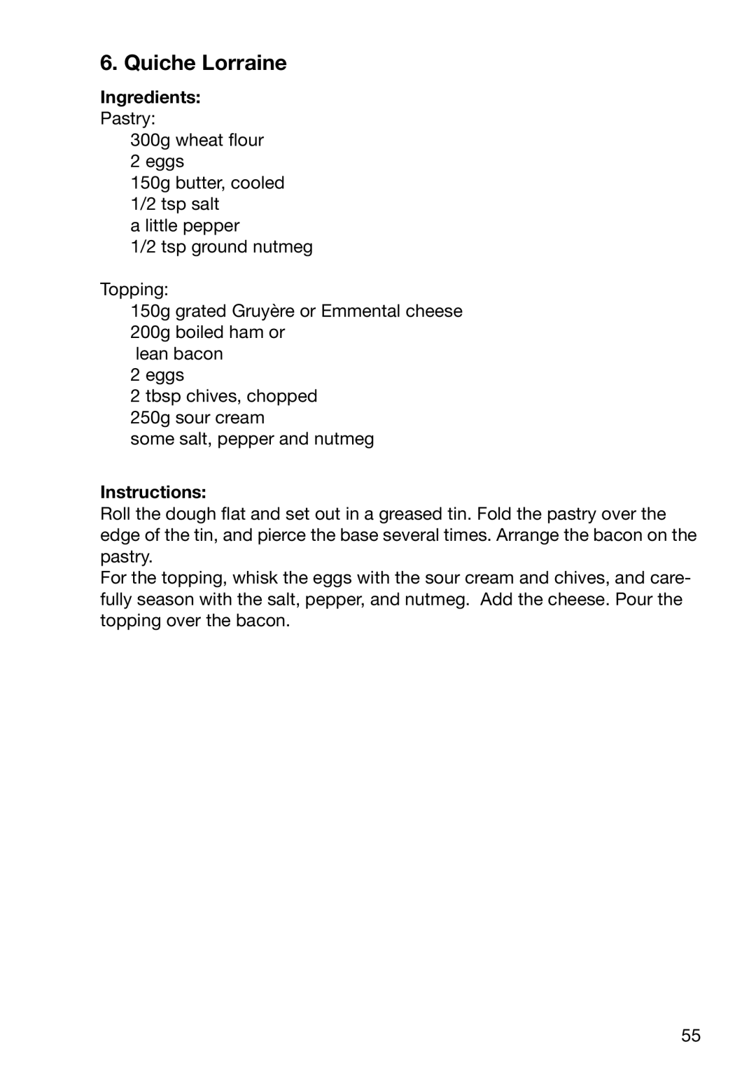 Electrolux EOC6690 manual Quiche Lorraine 