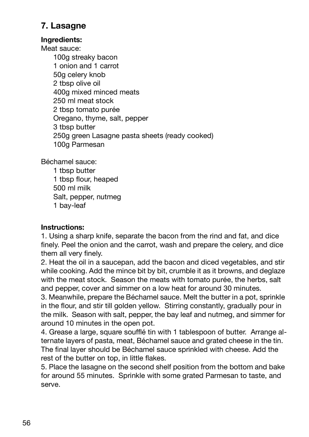 Electrolux EOC6690 manual Lasagne 