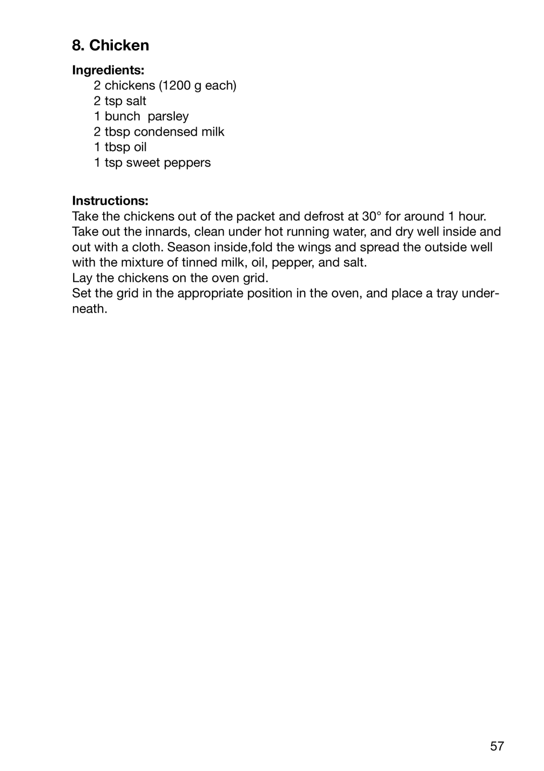 Electrolux EOC6690 manual Chicken 