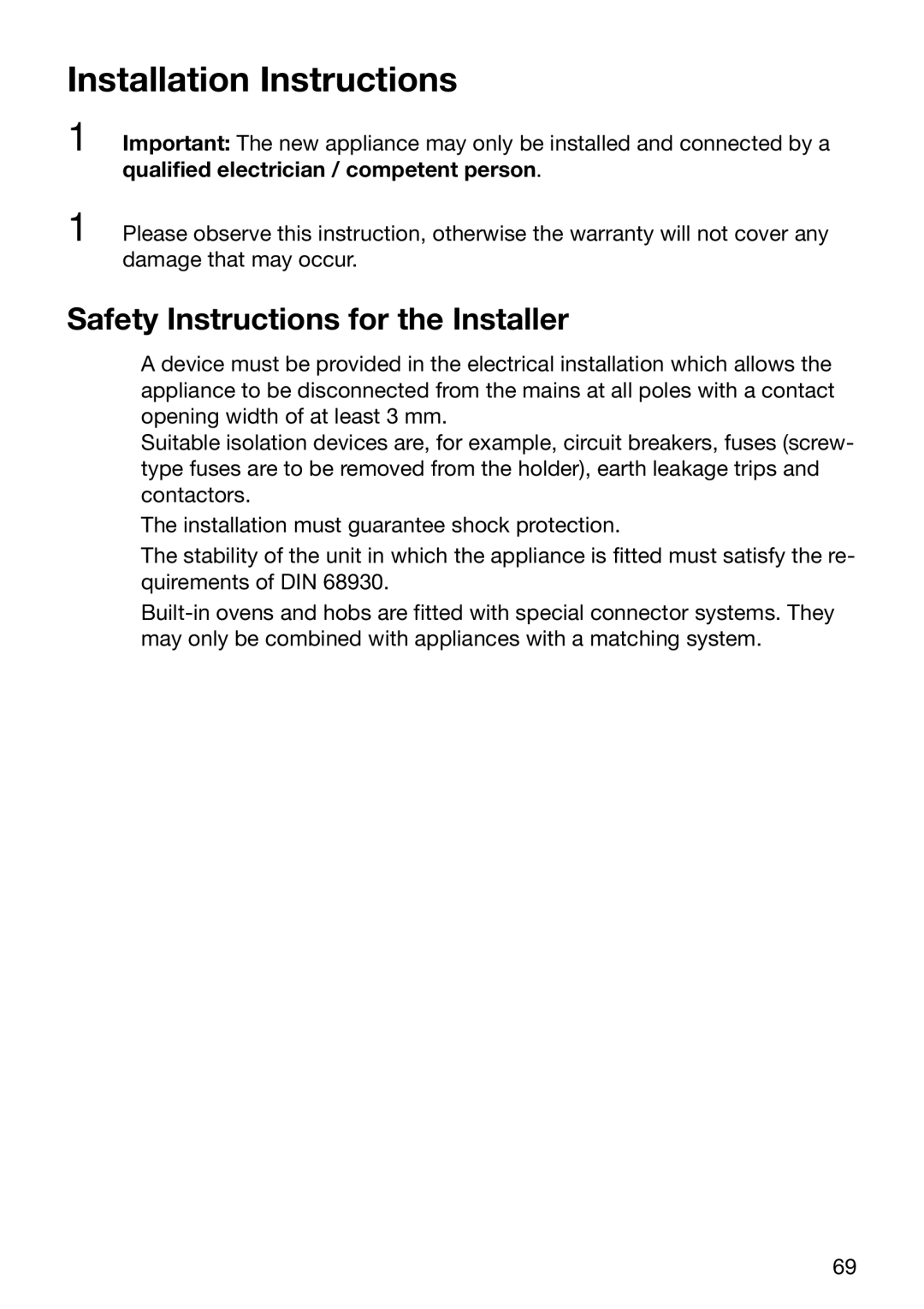 Electrolux EOC6690 manual Installation Instructions, Safety Instructions for the Installer 