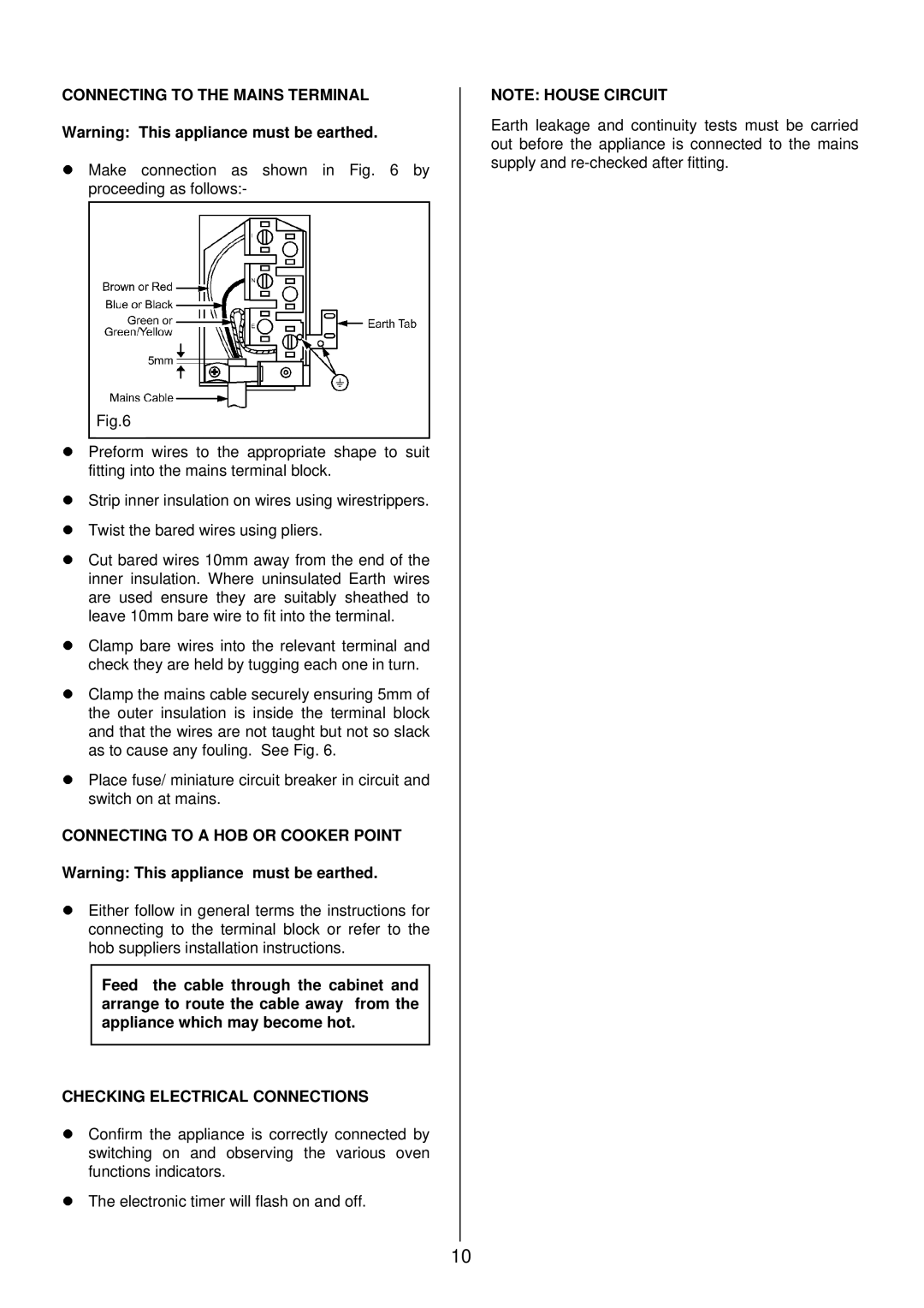 Electrolux EOD 984 manual Connecting to the Mains Terminal, LWarning This appliance must be earthed 