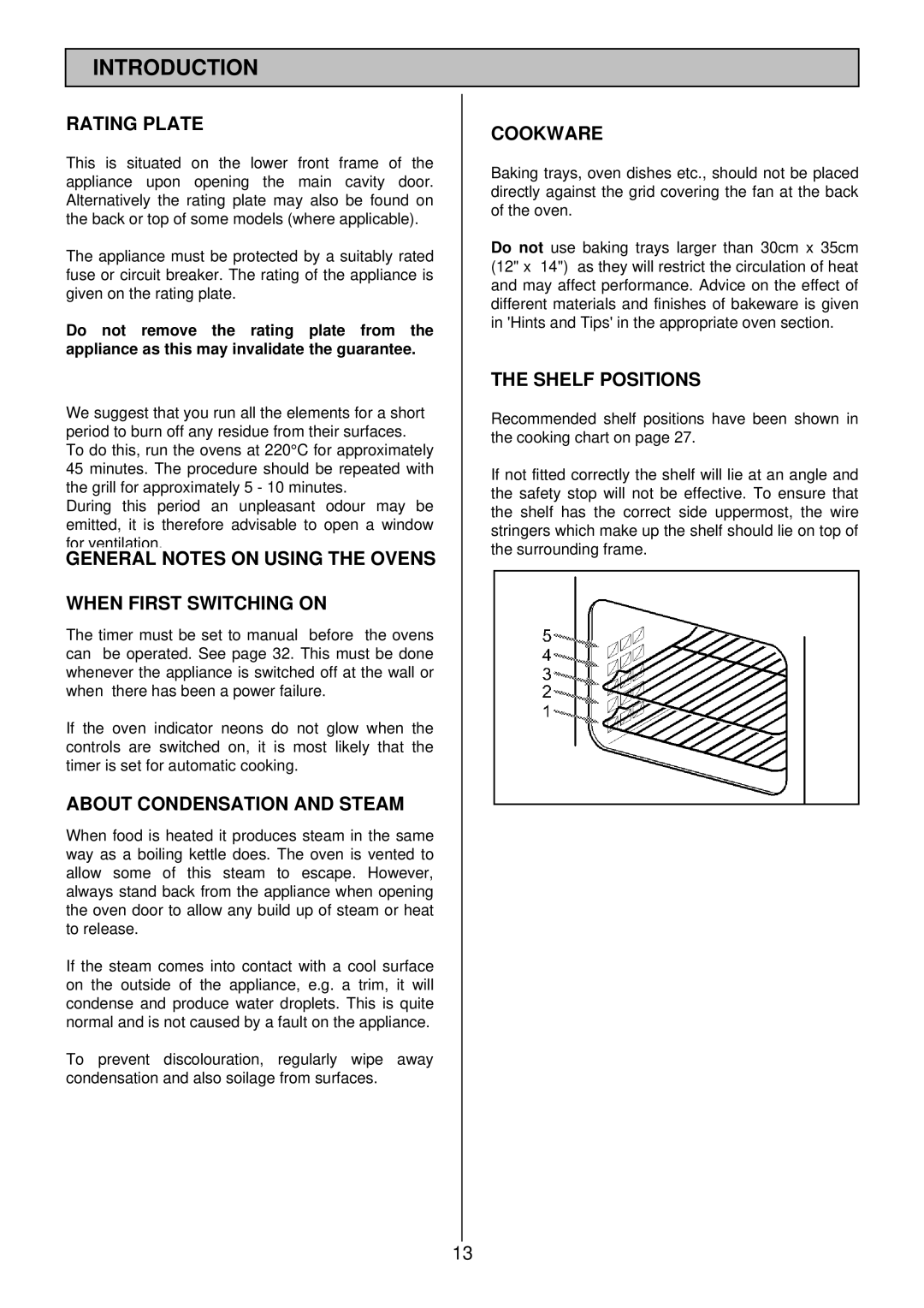 Electrolux EOD 984 Rating Plate, General Notes on Using the Ovens When First Switching on, About Condensation and Steam 