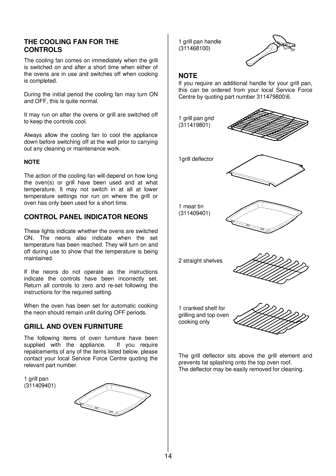 Electrolux EOD 984 manual Cooling FAN for Controls, Control Panel Indicator Neons, Grill and Oven Furniture 