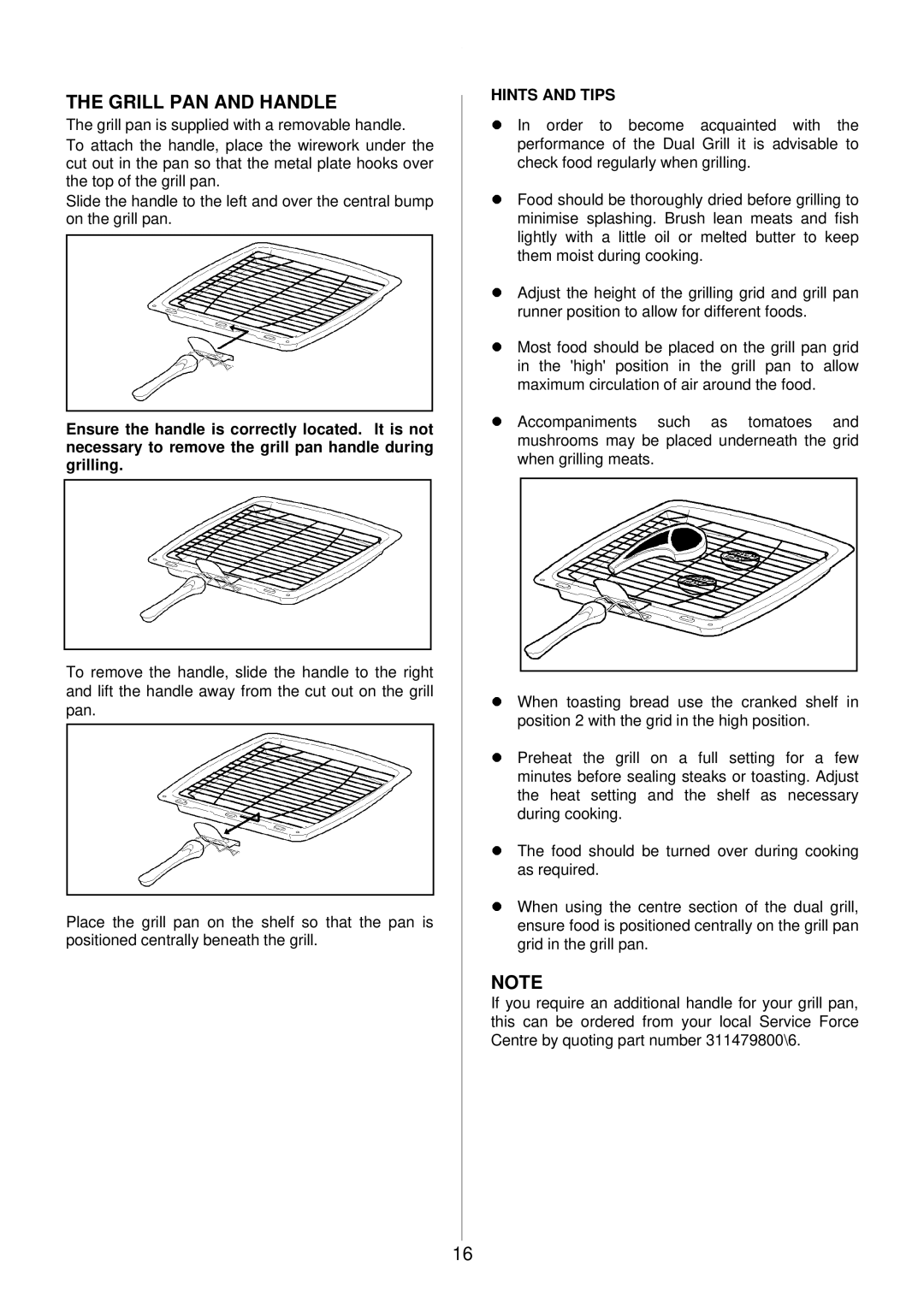 Electrolux EOD 984 manual Grill PAN and Handle, Hints and Tips 