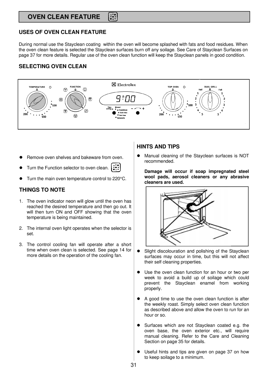 Electrolux EOD 984 manual Uses of Oven Clean Feature, Selecting Oven Clean 