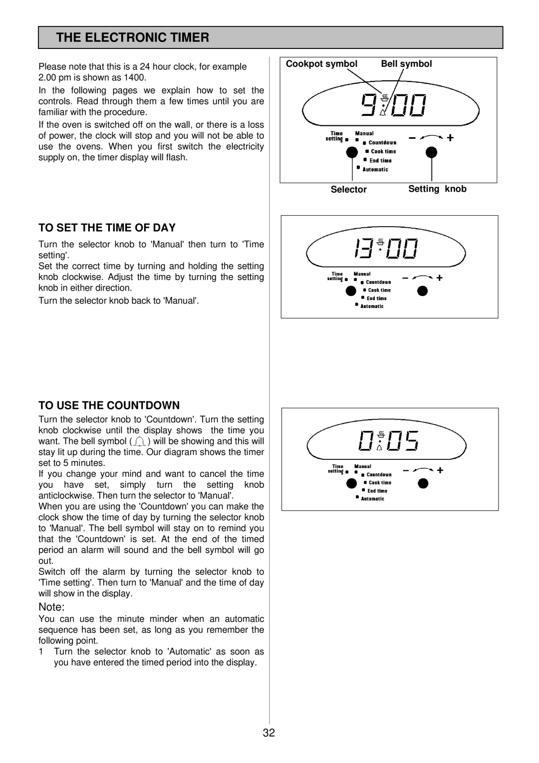 Electrolux EOD 984 manual Electronic Timer, To SET the Time of DAY, To USE the Countdown 