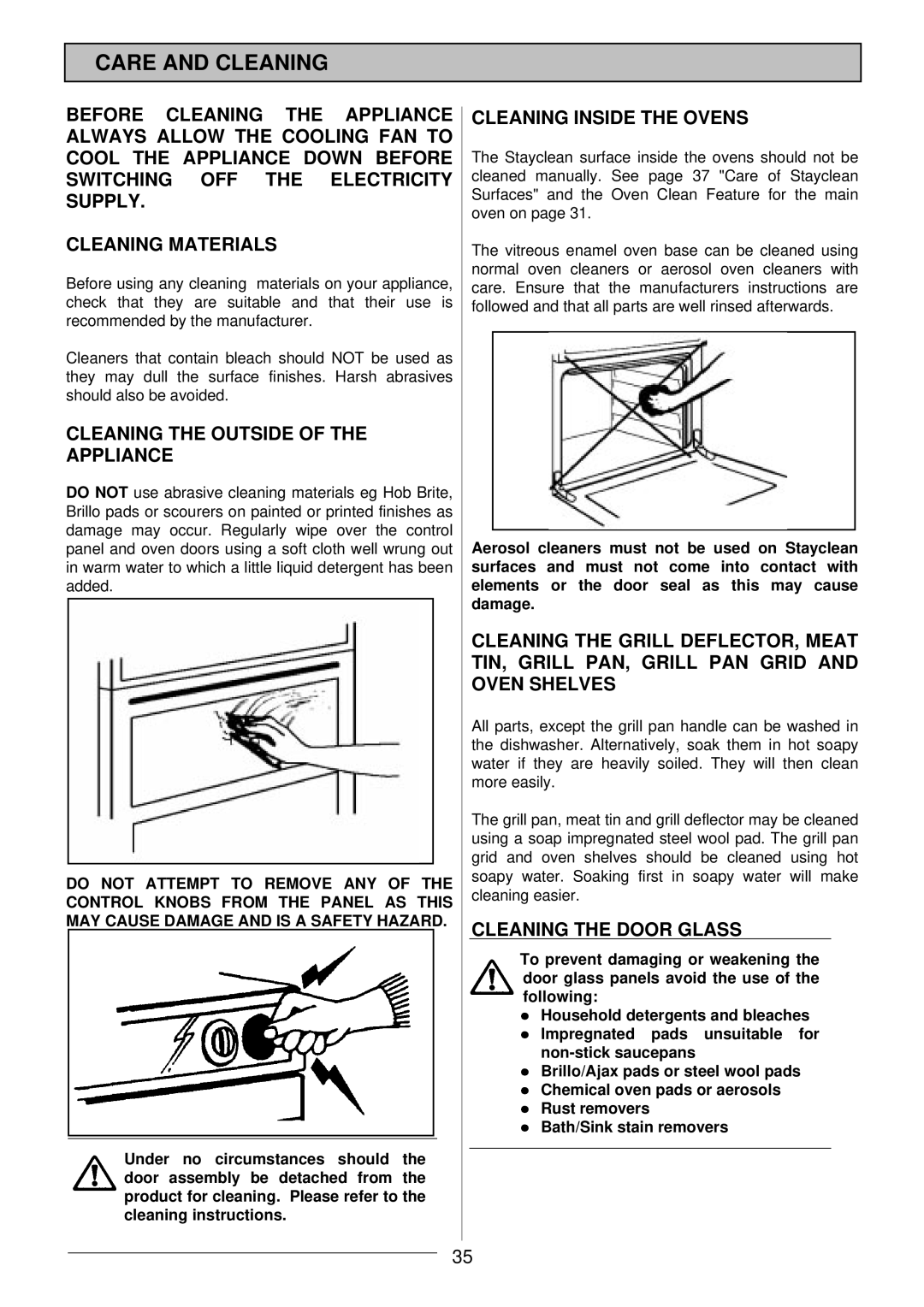 Electrolux EOD 984 manual Care and Cleaning, Cleaning the Outside of the Appliance, Cleaning Inside the Ovens 