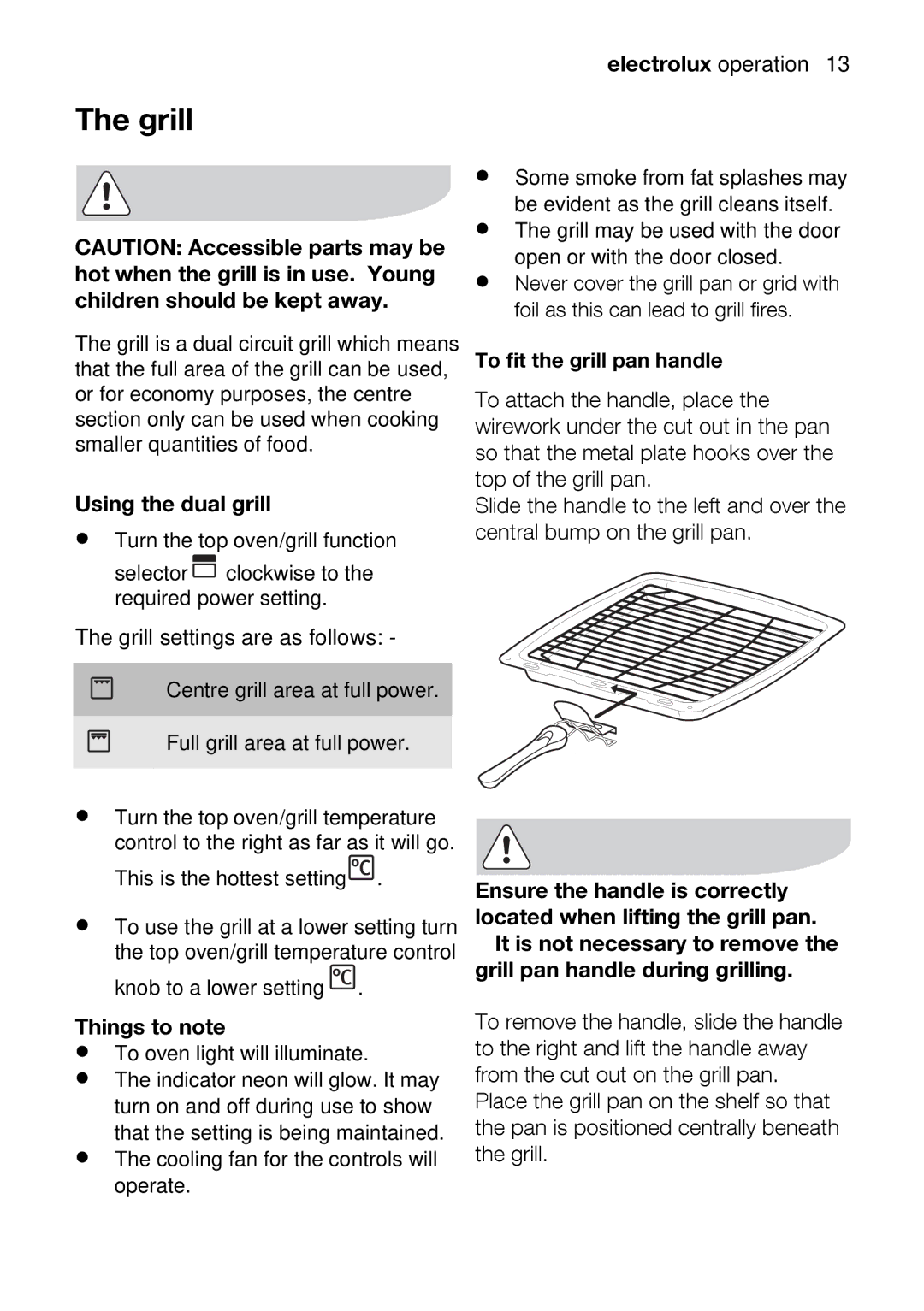 Electrolux EOD33002 user manual Ovenlightwillilluminate, Grill 