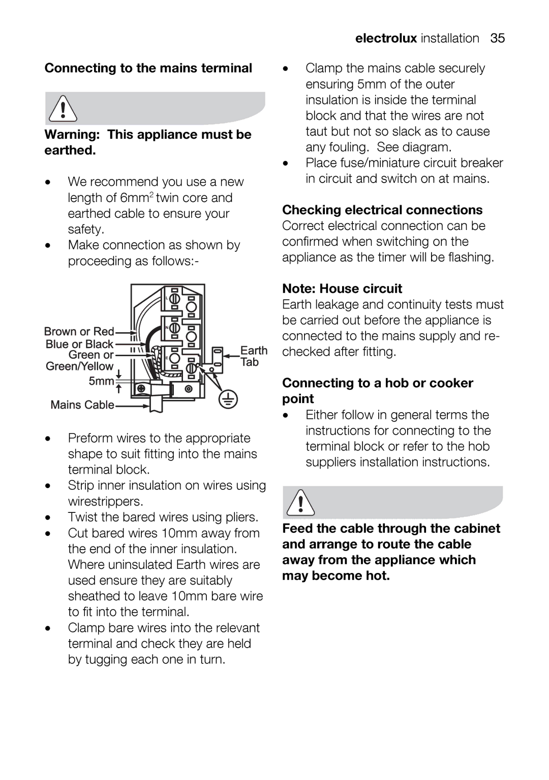 Electrolux EOD33002 user manual Correctelectricalconnection, Terminalblockorrefertothehob, Thebaredwiresusingpliers 