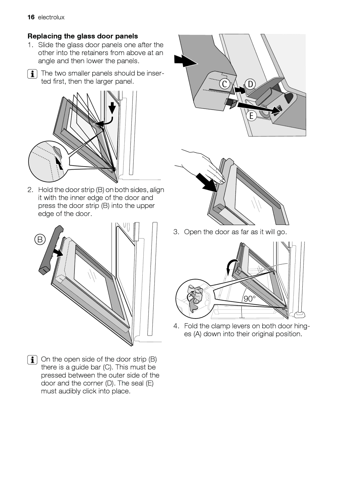 Electrolux EOD33003 user manual Replacing the glass door panels 