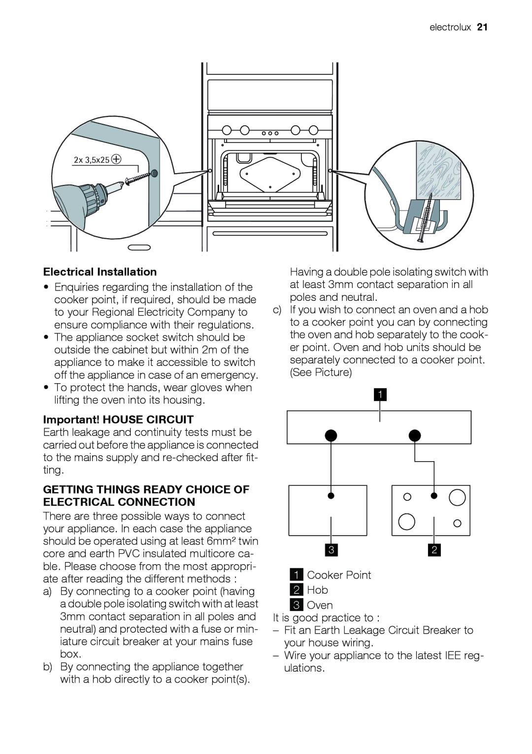 Electrolux EOD33003 user manual Electrical Installation, Important! House Circuit 