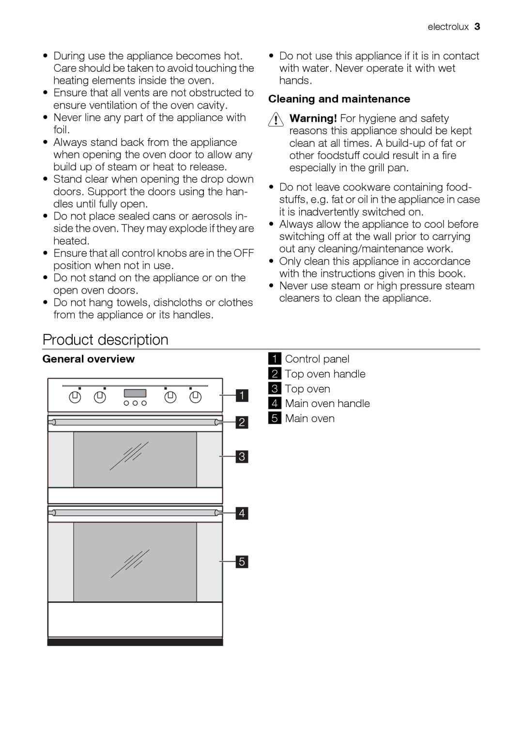 Electrolux EOD33003 user manual Product description, Cleaning and maintenance 