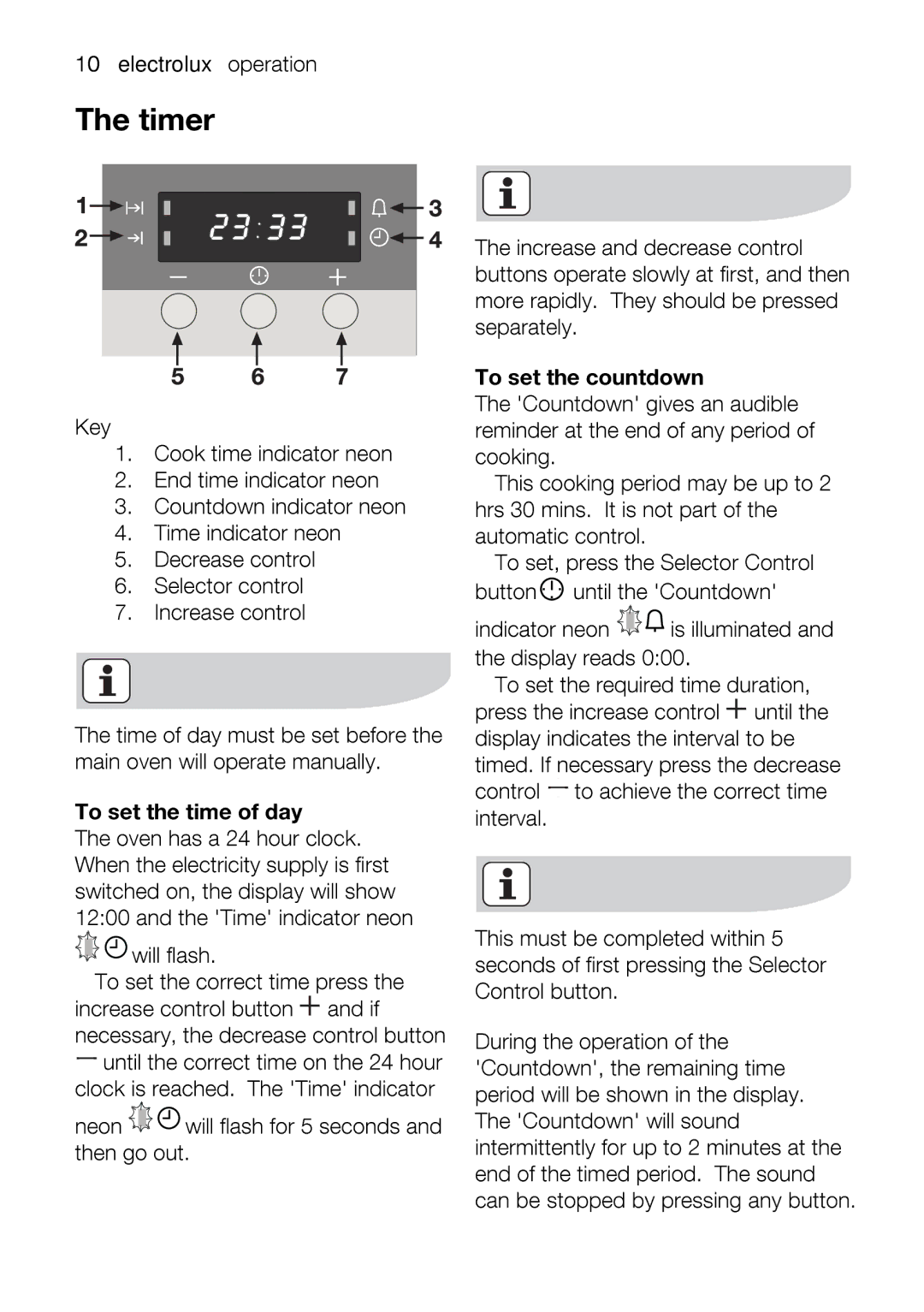 Electrolux EOD43102 user manual Time, Controlbutton, Lbuton, Key Oktimeindicatorneon 