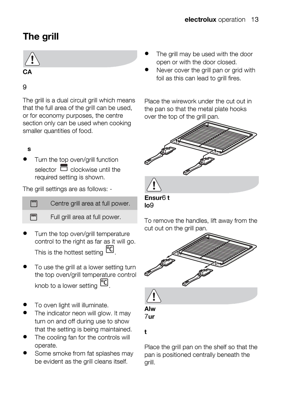 Electrolux EOD43102 user manual Electroluxoperation13, Grill 