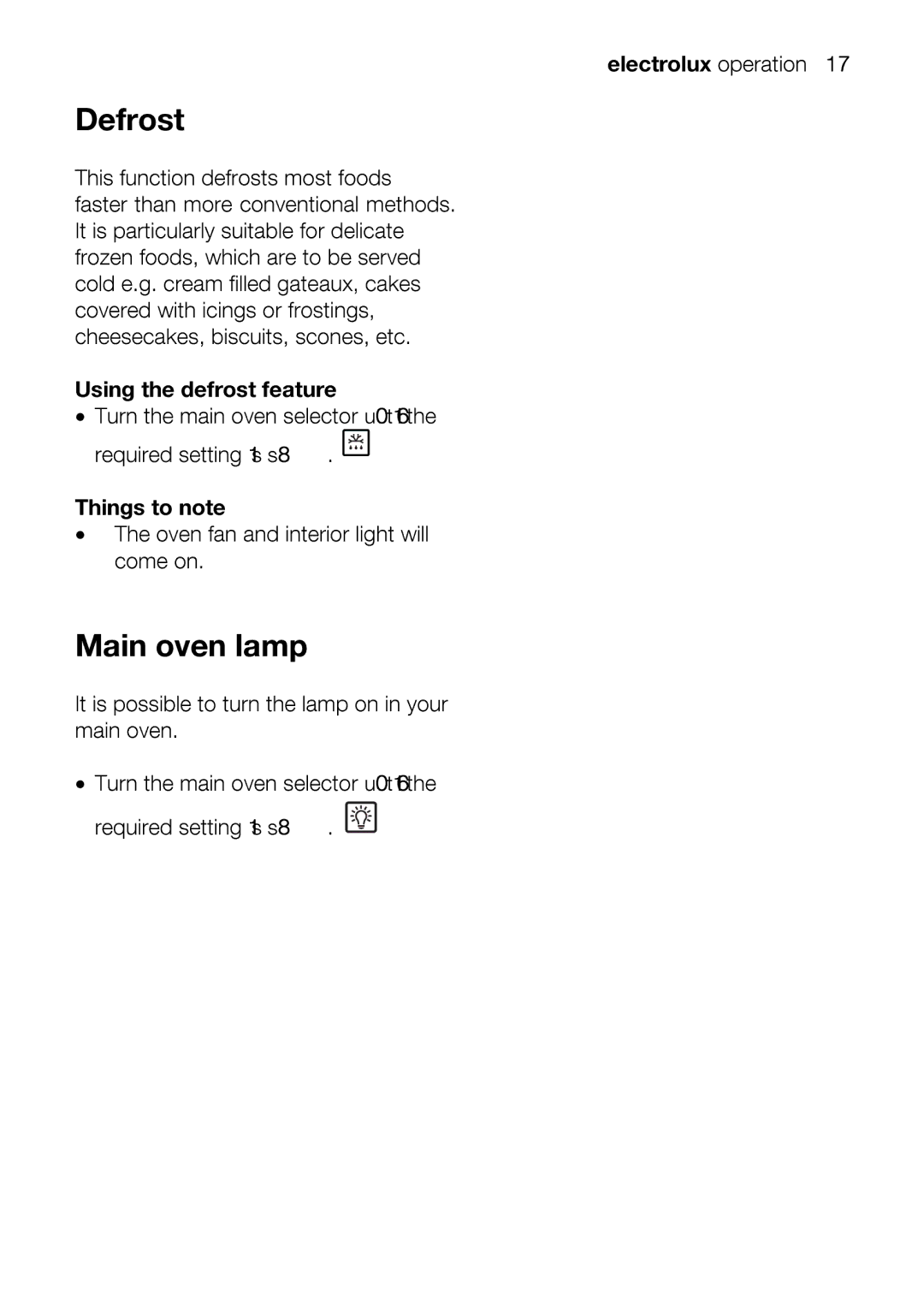 Electrolux EOD43102 user manual Defrost, Electroluxoperation17 