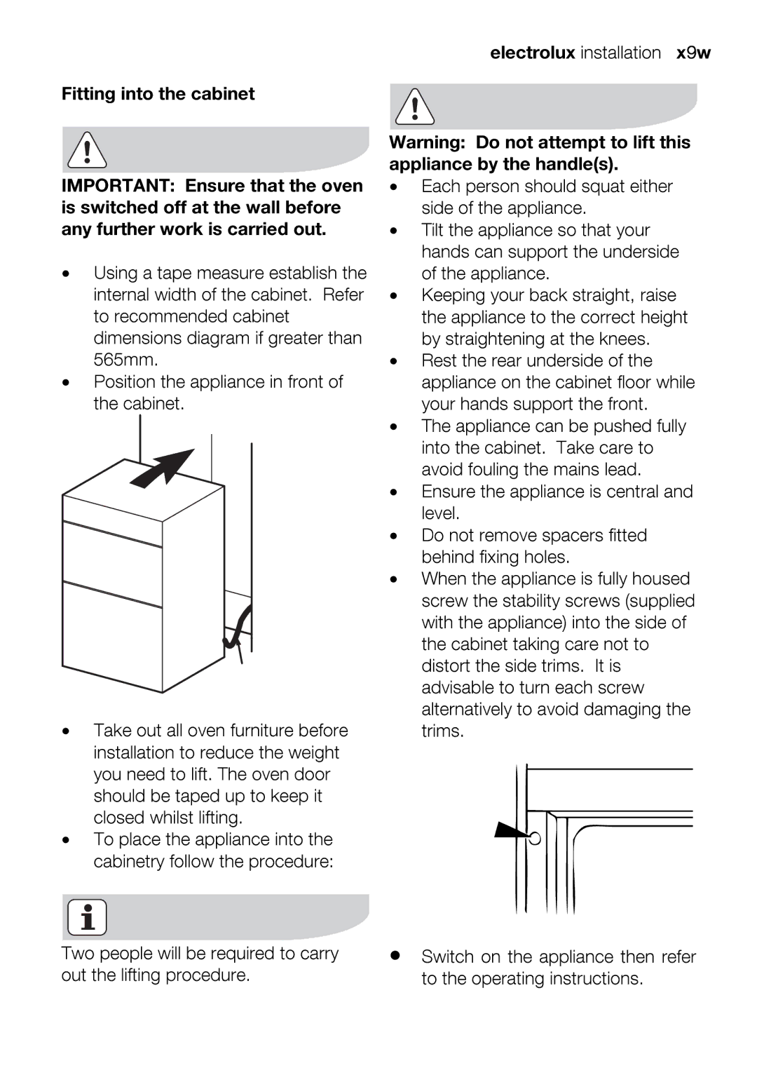 Electrolux EOD43102 user manual Electroluxinstallation39, Theappliancecentraland 