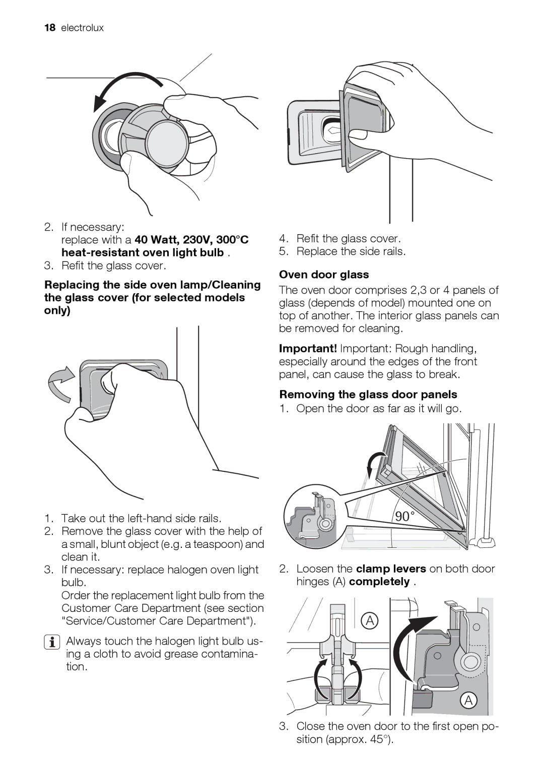 Electrolux EOD43103 user manual Oven door glass, Removing the glass door panels 