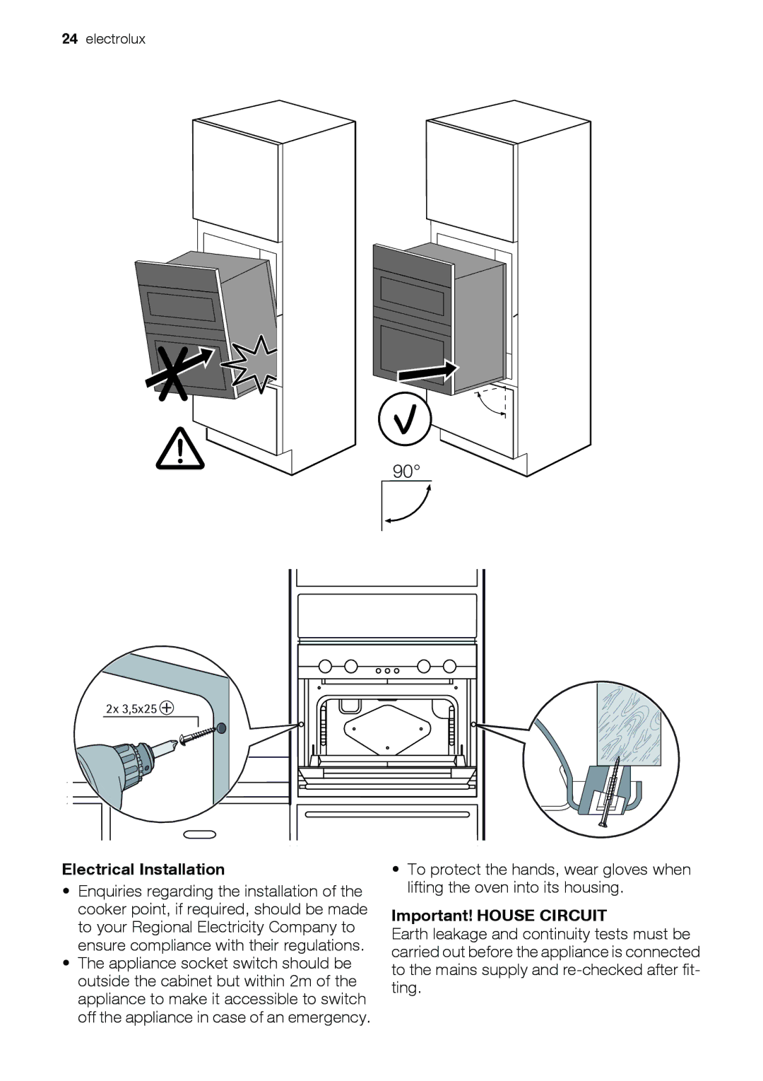 Electrolux EOD43103 user manual Electrical Installation, Important! House Circuit 