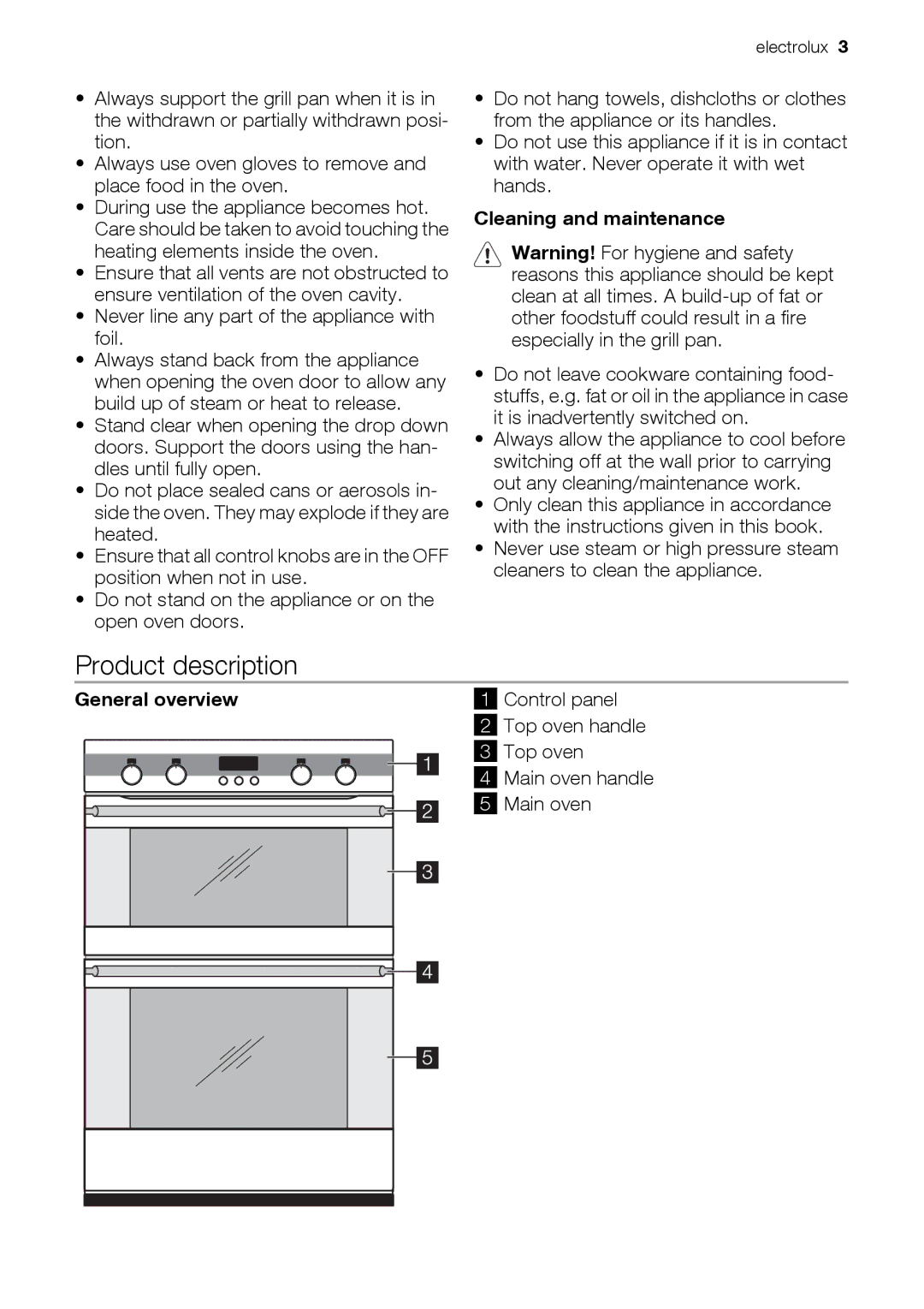 Electrolux EOD43103 user manual Product description, Cleaning and maintenance 