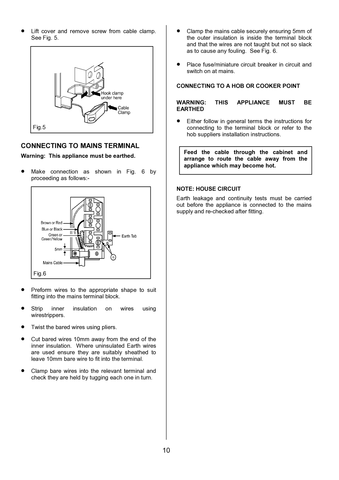 Electrolux EOD5310 manual Connecting to Mains Terminal, Connecting to a HOB or Cooker Point 