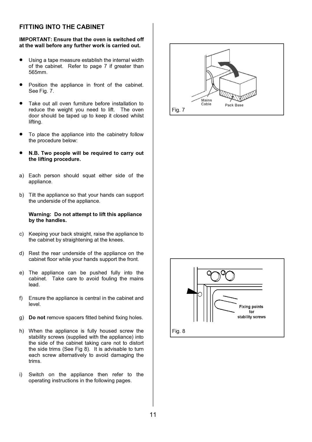 Electrolux EOD5310 manual Fitting Into the Cabinet 