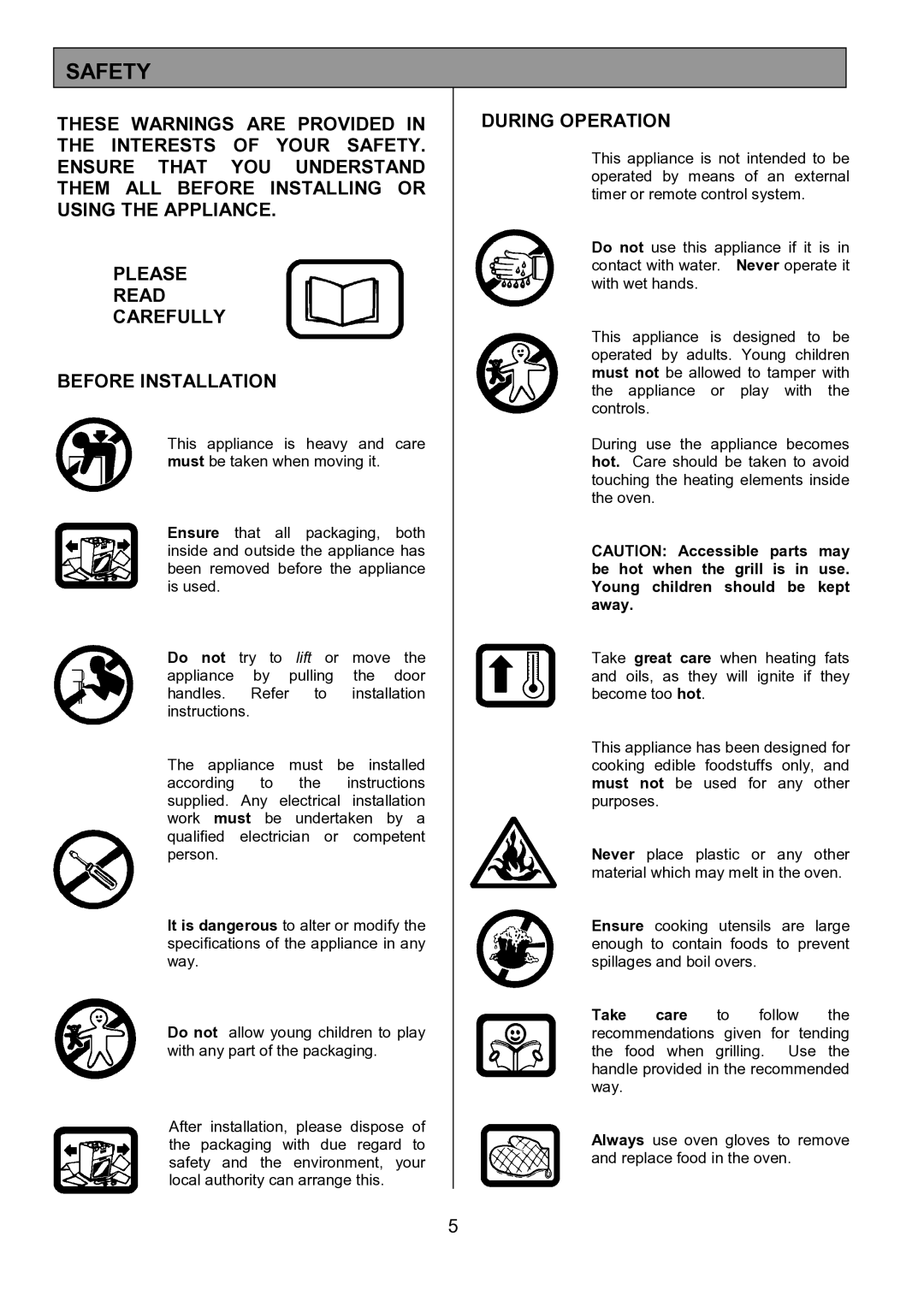 Electrolux EOD5310 manual Safety, During Operation 