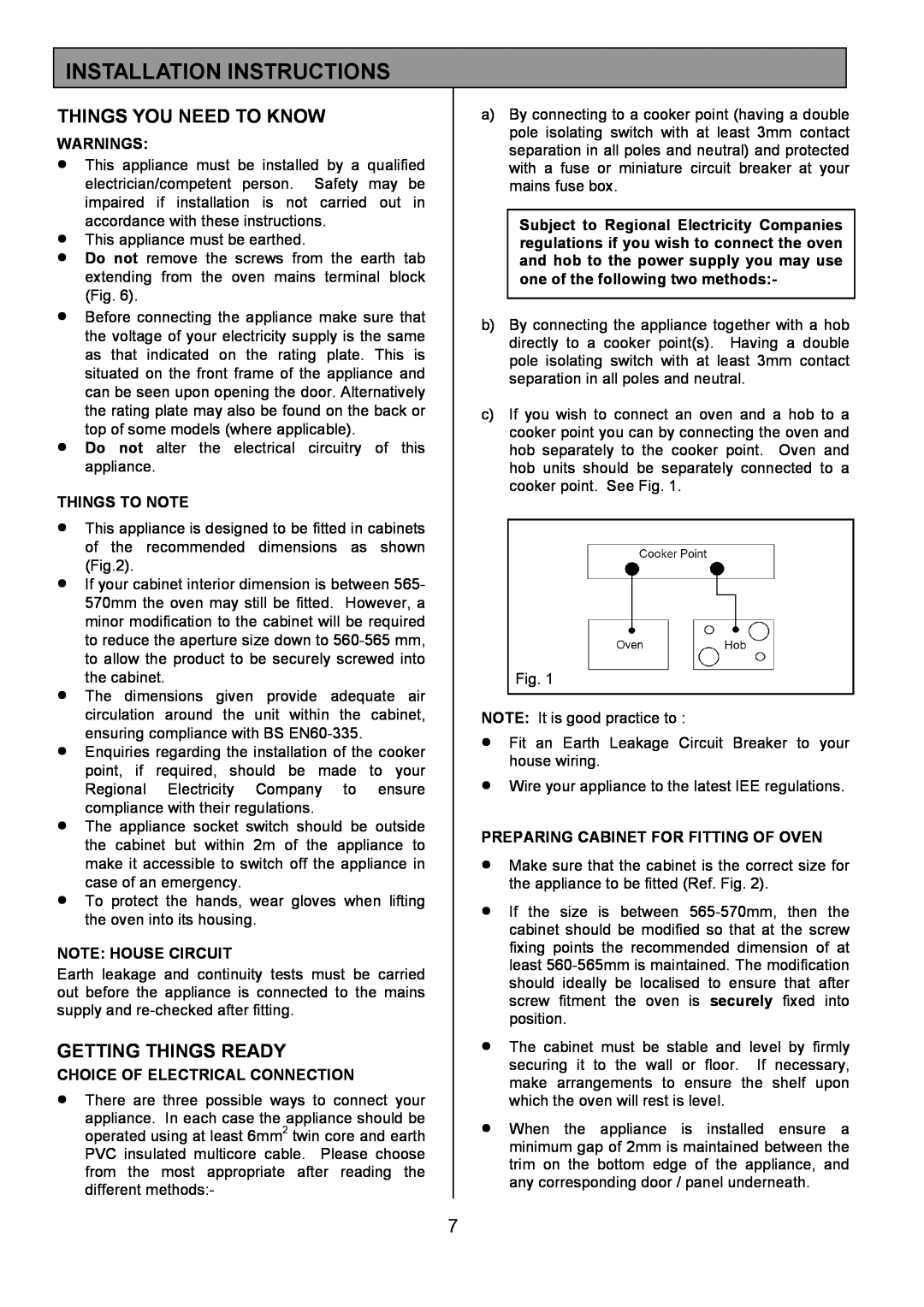 Electrolux EOD5310 Installation Instructions, Things You Need To Know, Getting Things Ready, Warnings, Things To Note 