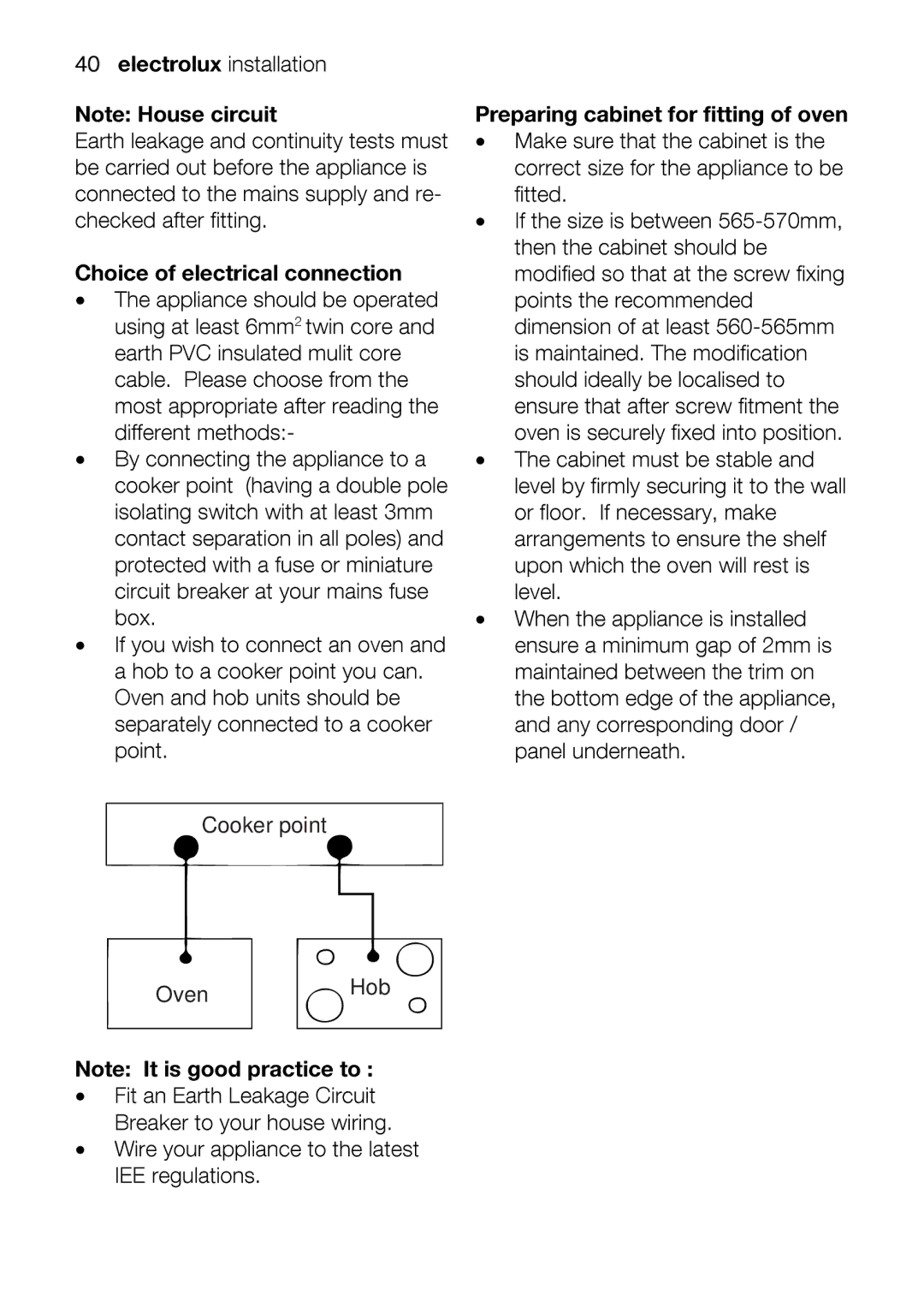 Electrolux EOD63142 user manual Preparingcabinetforappliancefittigofoven 