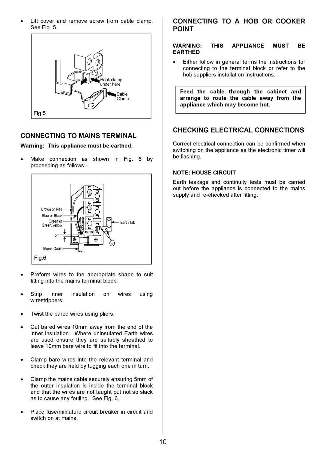 Electrolux EOD6330 Connecting to Mains Terminal, Connecting to a HOB or Cooker Point, Checking Electrical Connections 