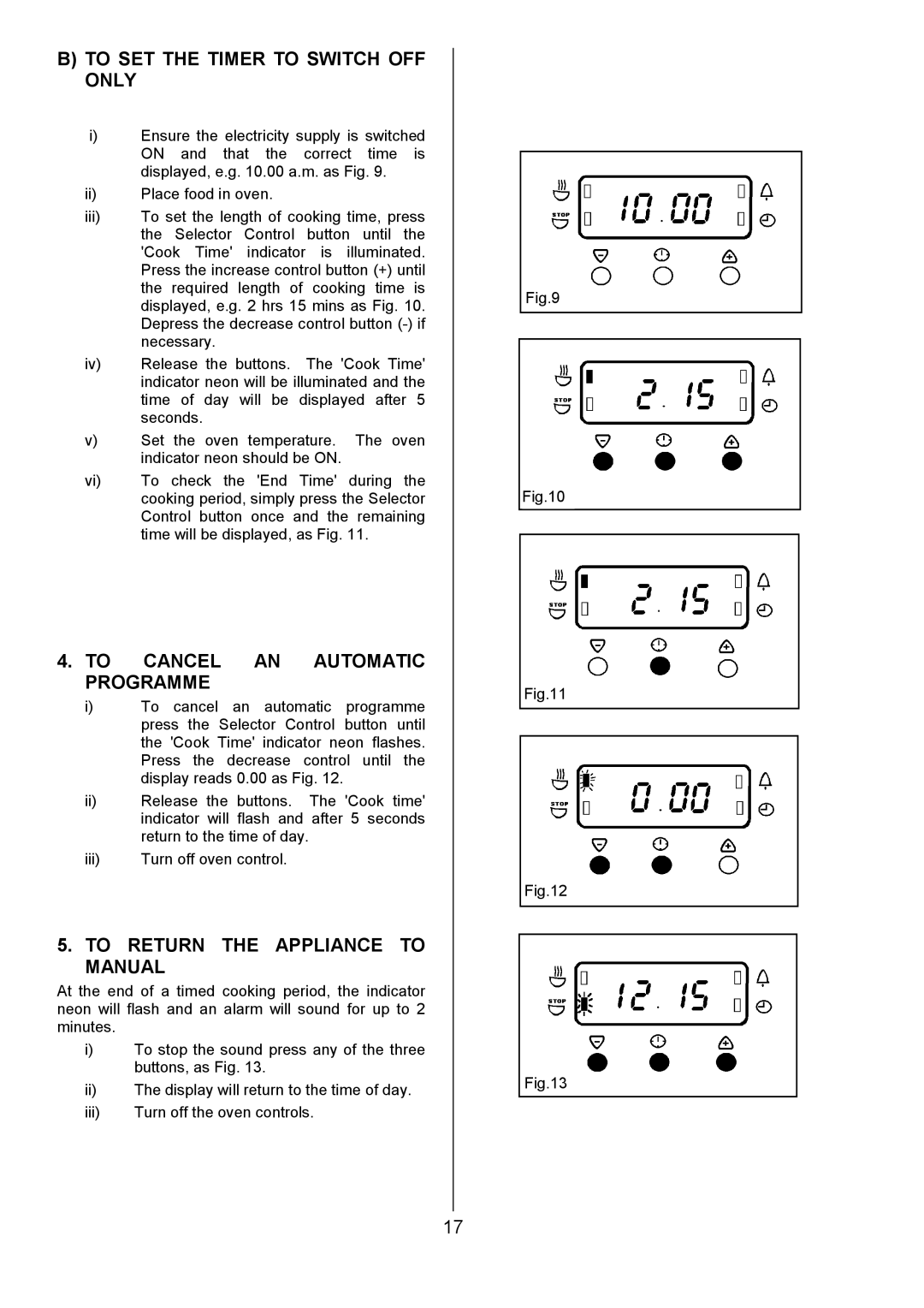 Electrolux EOD6330 manual To SET the Timer to Switch OFF only, To Cancel AN Automatic Programme 